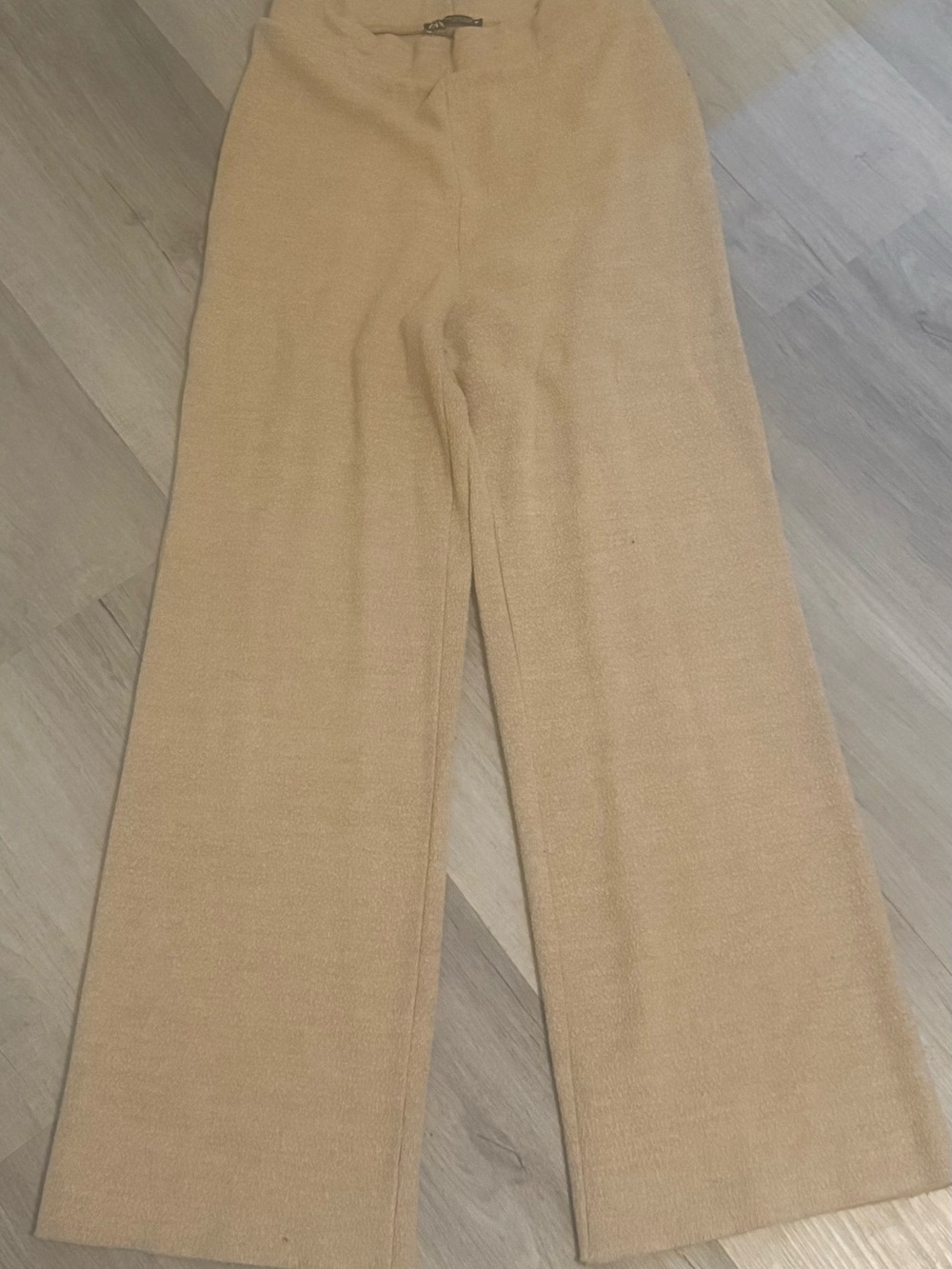 Zara Wide-Leg Knit Pants in Light Beige